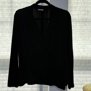Intimissimi Black Long Sleeve Wrap Top Blouse Office Career Minimalist